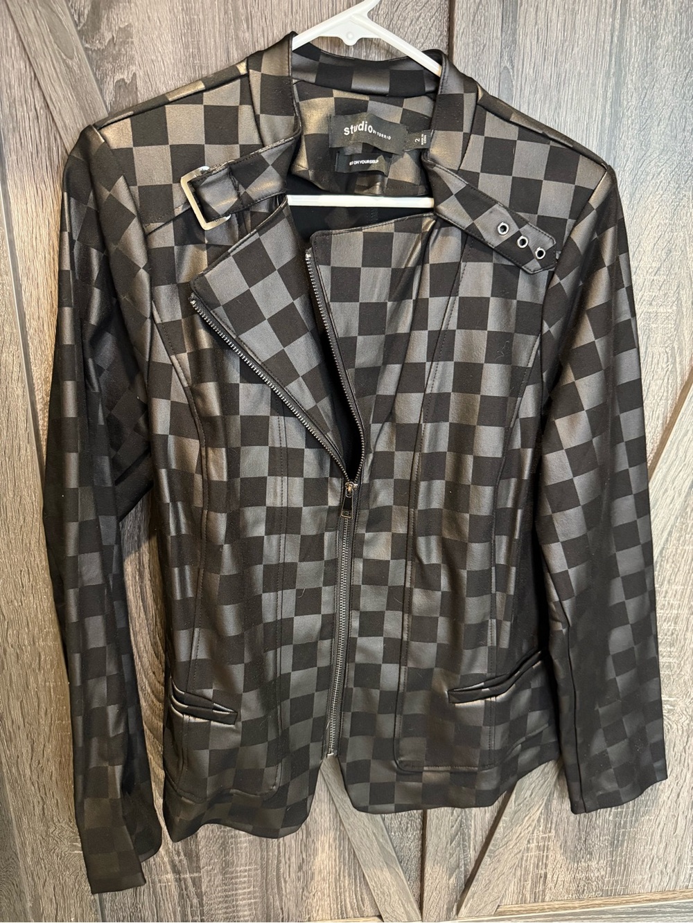 Studio Black Checkered Moto Jacket